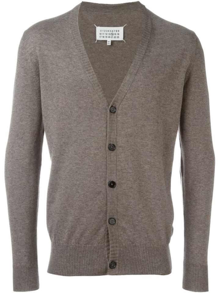 Maison Margiela Elbow Patch Cardigan, Men's, Size: Small, Grey, Cotton/leather/wool