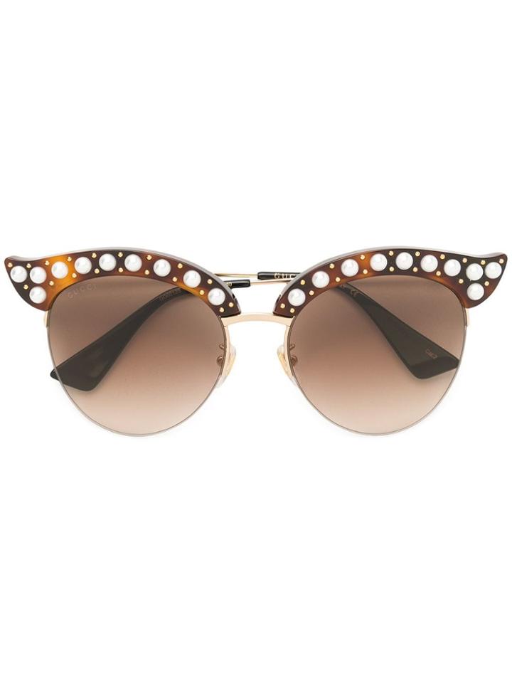 Gucci Eyewear Pearl Embellished Sunglasses - Brown