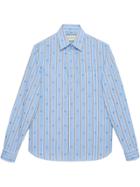 Gucci Bee Stripe Fil Coupé Cotton Shirt - Blue