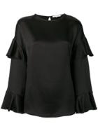 L'autre Chose Flutter Sleeved Detailed Blouse - Black