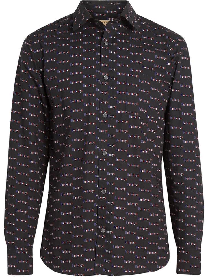 Burberry Logo Print Cotton Shirt - Black