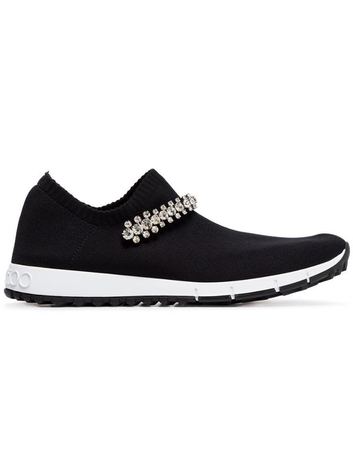 Jimmy Choo Black Verona Knit Crystal Embellished Sneakers