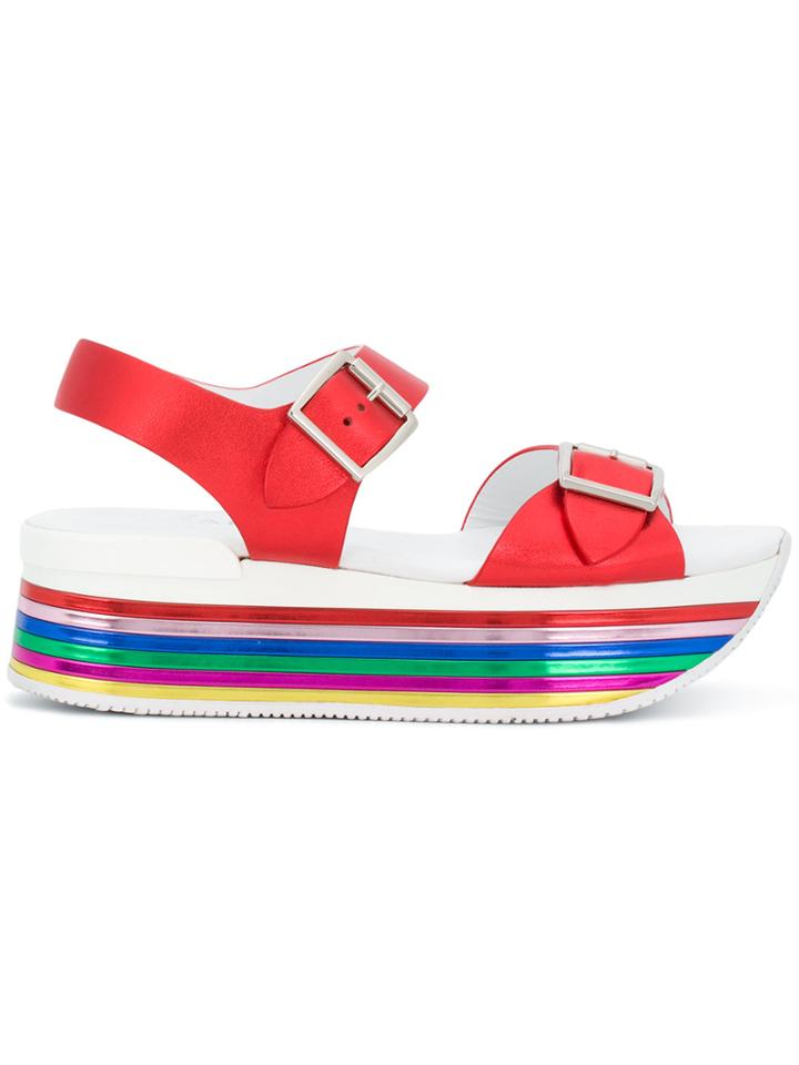 Hogan Striped Platform Strappy Sandals - Red