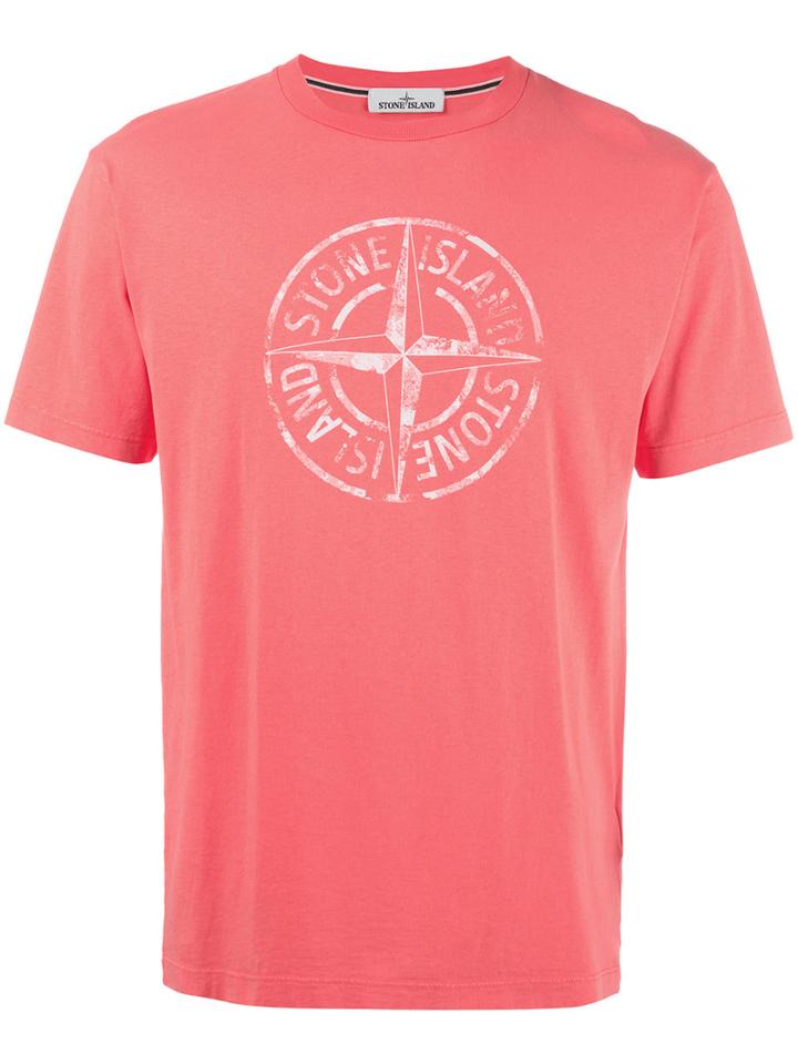 Stone Island Logo Print T-shirt, Men's, Size: Medium, Pink/purple, Cotton
