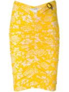 Christian Dior Vintage Fitted Print Skirt, Women's, Size: 38, Yellow/orange