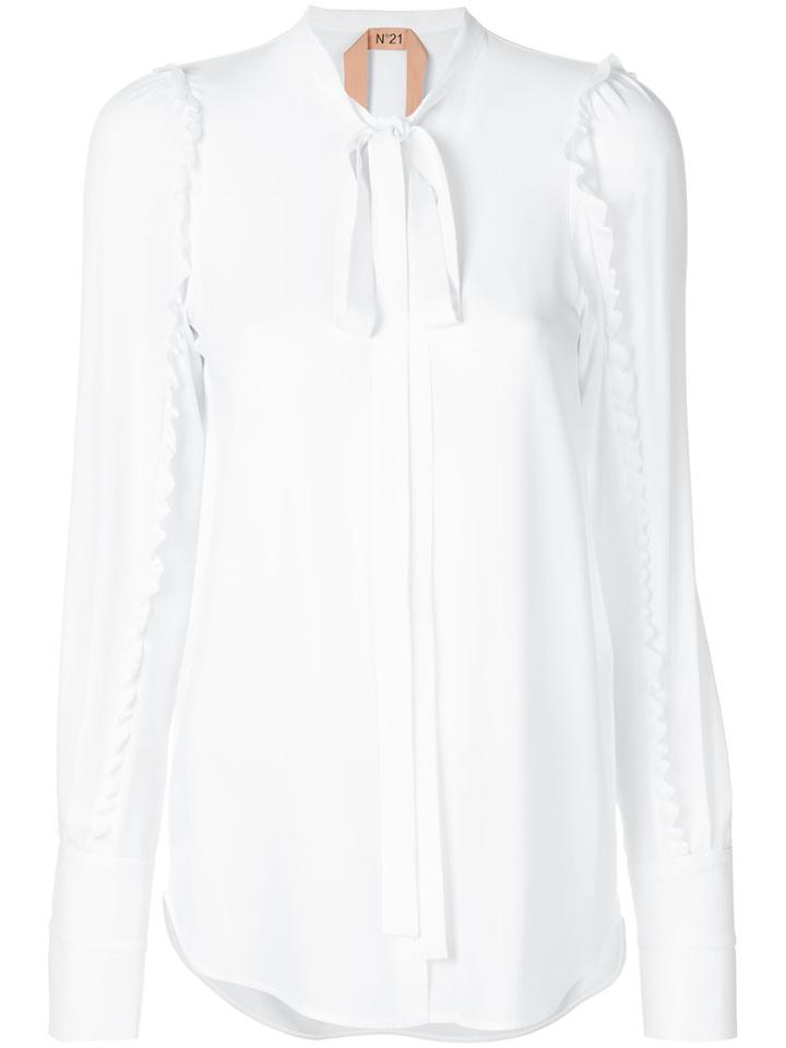 No21 - Ruffled Trim Shirt - Women - Silk/acetate - 40, White, Silk/acetate
