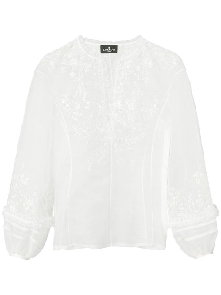 J. Mendel Metallic Thread Embroidery Blouse - White