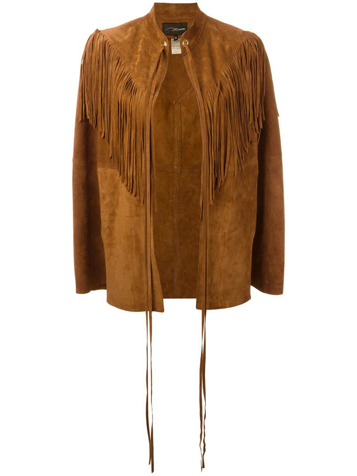 Manokhi Fringed Trim Jacket, Women's, Brown, Calf Leather