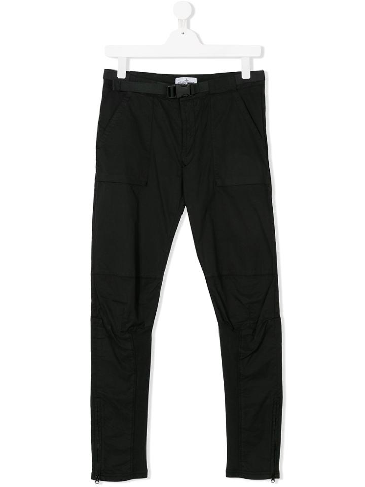 Stone Island Junior Teen Belted Slim-fit Trousers - Black