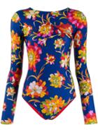 La Doublej Reversible Floral Print Surf Suit - Blue