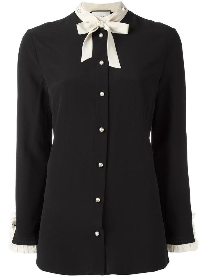 Gucci Necktie Shirt, Women's, Size: 38, Black, Silk