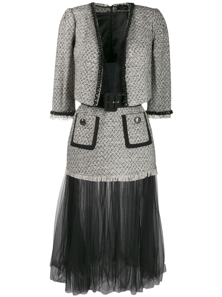 Elisabetta Franchi Asymmetric Tulle Skirt Dress - Black