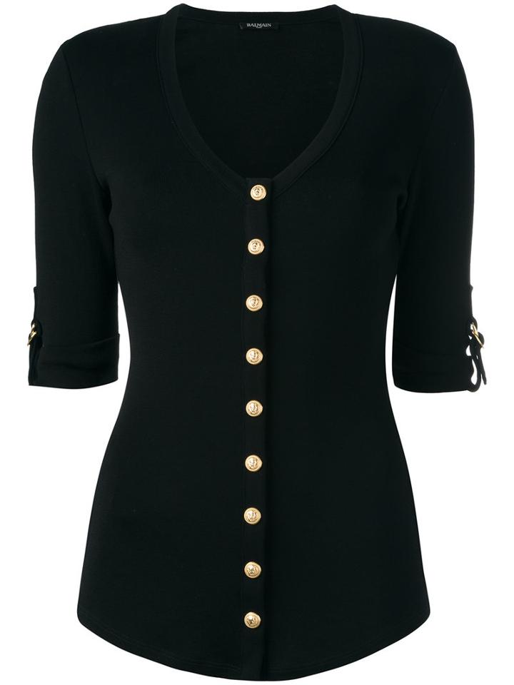 Balmain V-neck Top, Women's, Size: 40, Black, Cotton