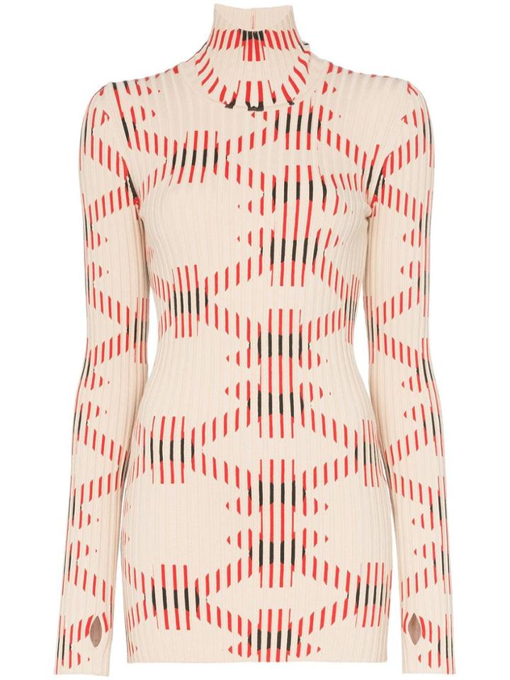 Paco Rabanne Printed Turtleneck Ribbed Top - Neutrals