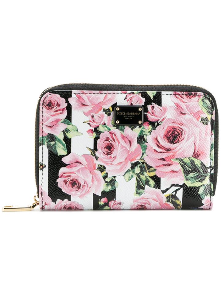 Dolce & Gabbana Rose Print Zip Around Wallet - White