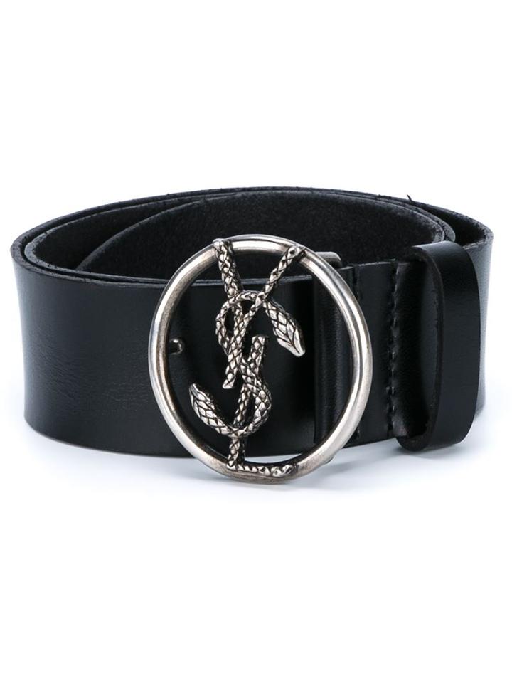 Saint Laurent Round Buckle Leather Belt, Women's, Size: 85, Black, Leather/metal (other)