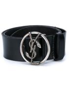 Saint Laurent Round Buckle Leather Belt, Women's, Size: 85, Black, Leather/metal (other)