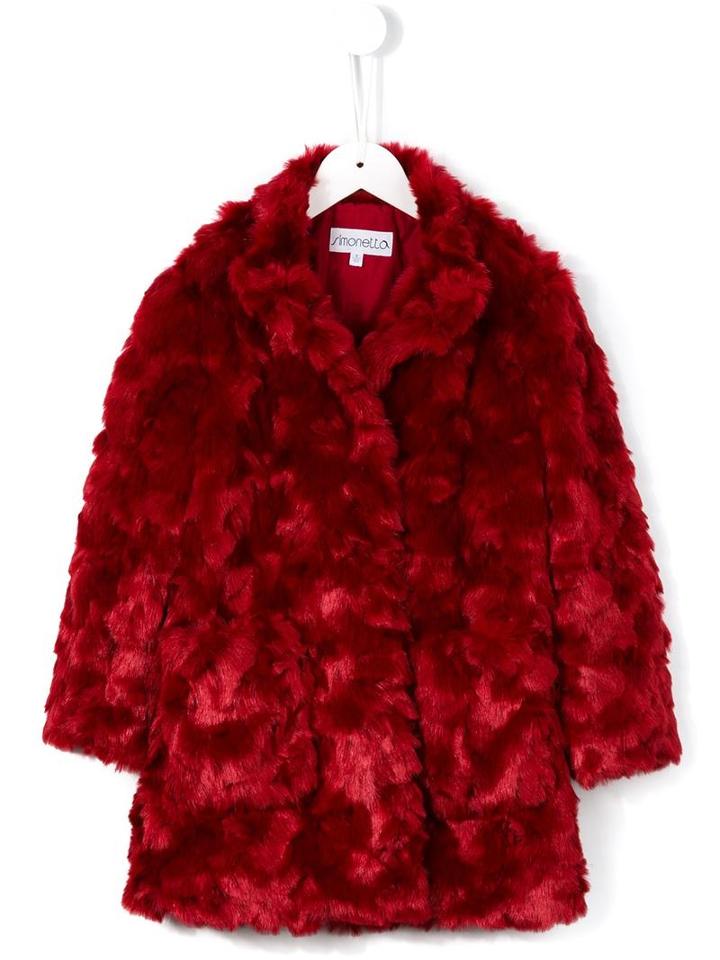 Simonetta Textured Faux Fur Coat, Girl's, Size: 10 Yrs, Red