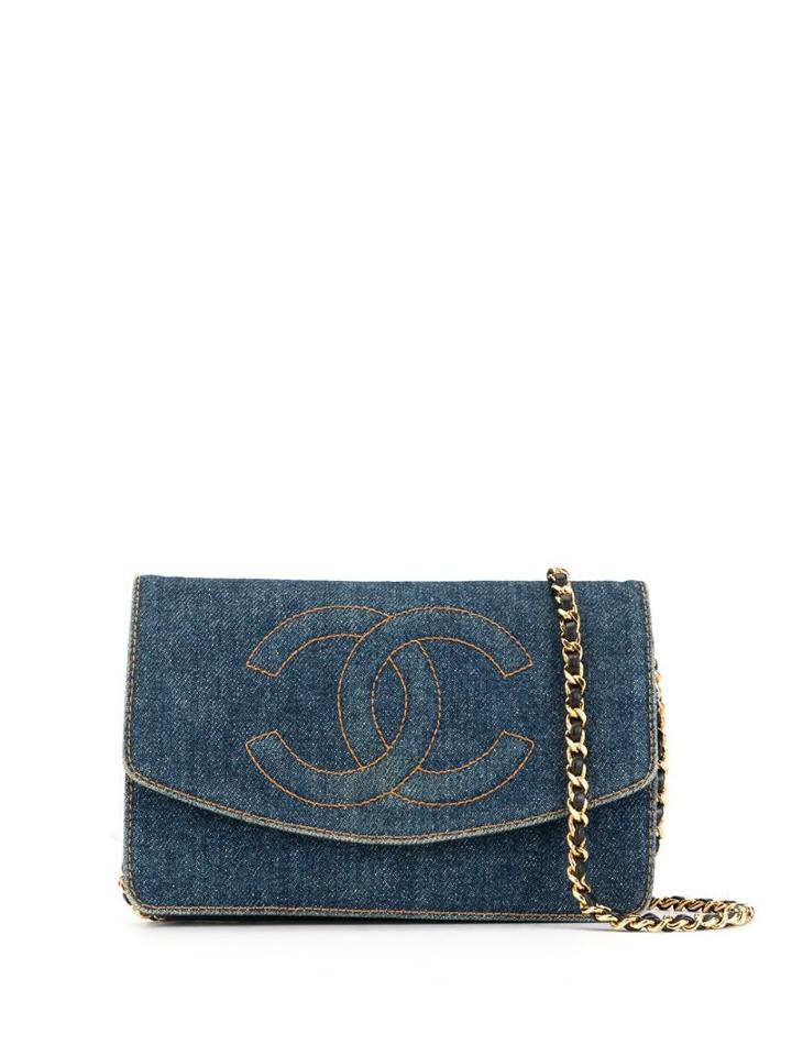 Chanel Pre-owned 1997's Denim Cc Stitch Wallet On Chain - Blue