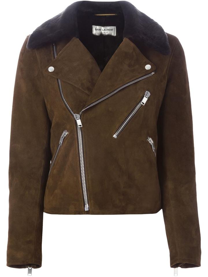 Saint Laurent Fur Lined Biker Jacket, Women's, Size: 38, Brown, Goat Skin/cupro/cotton/lamb Fur