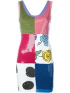 Jeremy Scott Sequined Scoop Neck Multi Print Fitted Dress