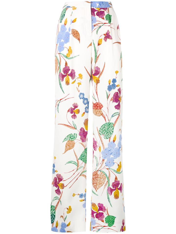 Dvf Diane Von Furstenberg Floral Print Straight Trousers - White
