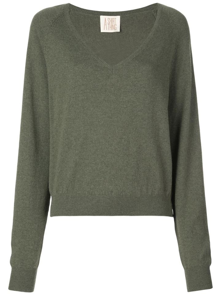 A Shirt Thing V Neck Jumper - Green
