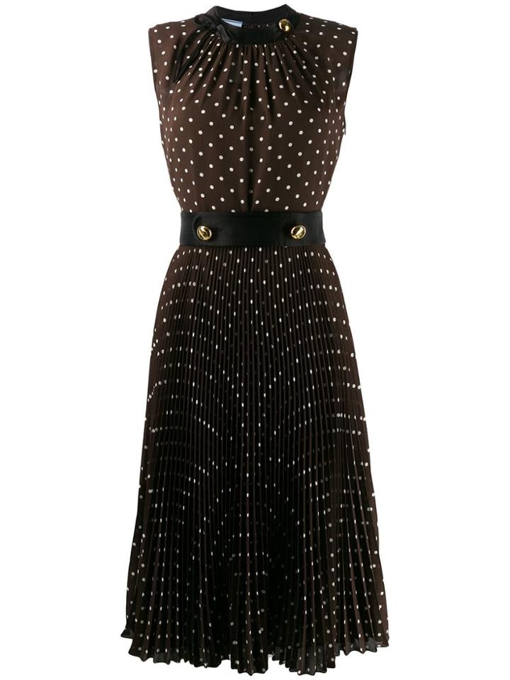 Prada Polka Dot Pleated Dress - Brown