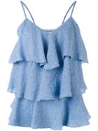 Paul & Joe - Tiered Ruffled Tank Top - Women - Silk/polyamide/polyester - 3, Blue, Silk/polyamide/polyester