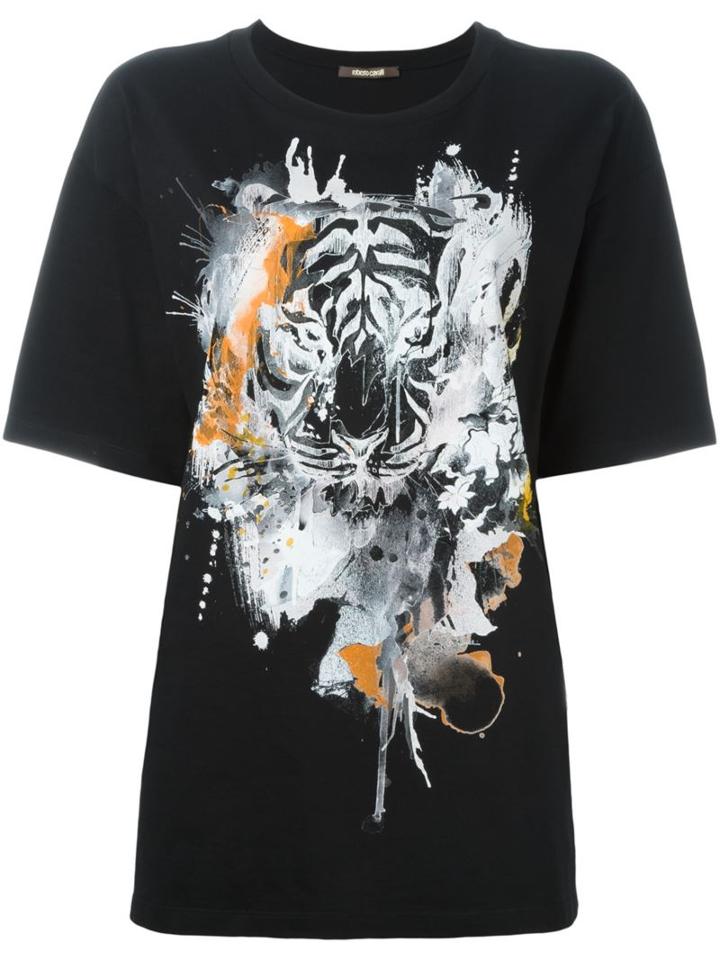 Roberto Cavalli Watercolour Print T-shirt, Women's, Size: 42, Black, Cotton