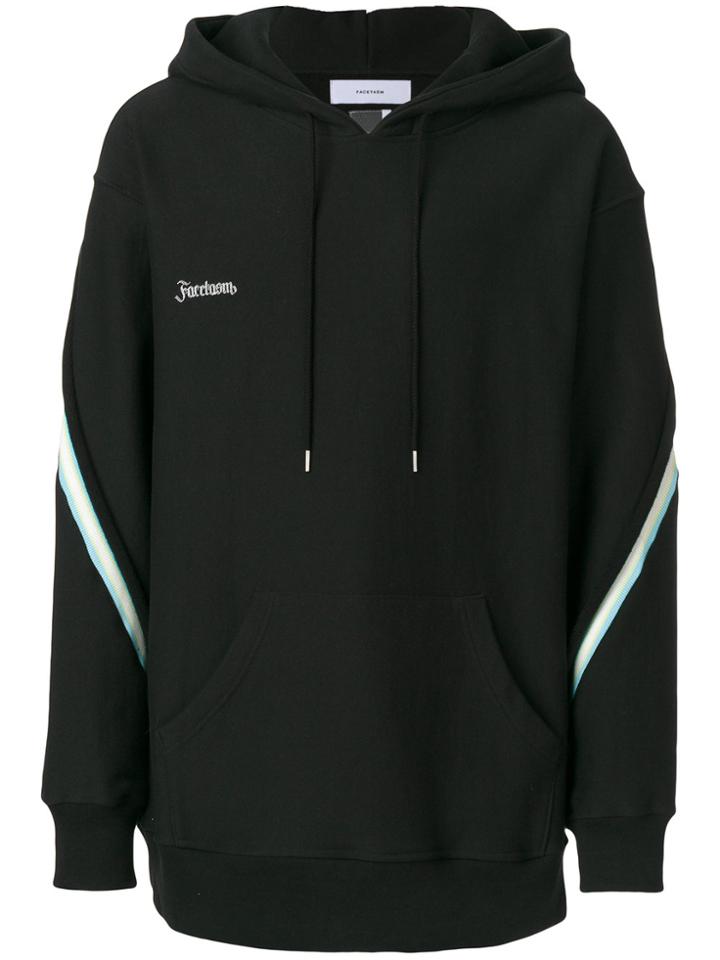 Facetasm Striped Sleeve Logo Hoodie - Black