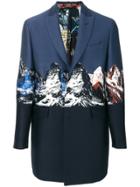 Etro Mountain Print Tailored Coat - Blue