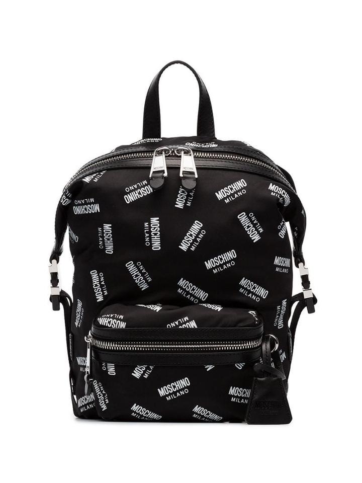 Moschino Black And White All Over Logo Backpack