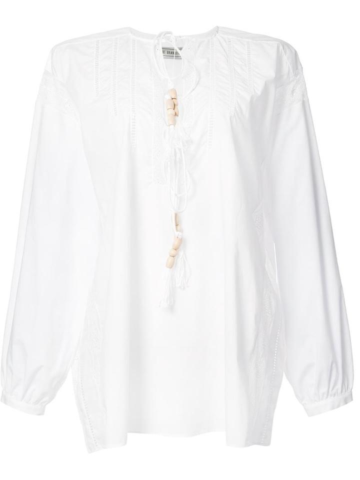 Veronique Branquinho Beaded Tie-neck Blouse, Women's, Size: 40, White, Cotton