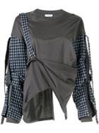 Irene Jersey Sweater With Gingham Sleeves - Grey