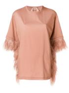 No21 Feather Trim Oversized T-shirt - Pink & Purple