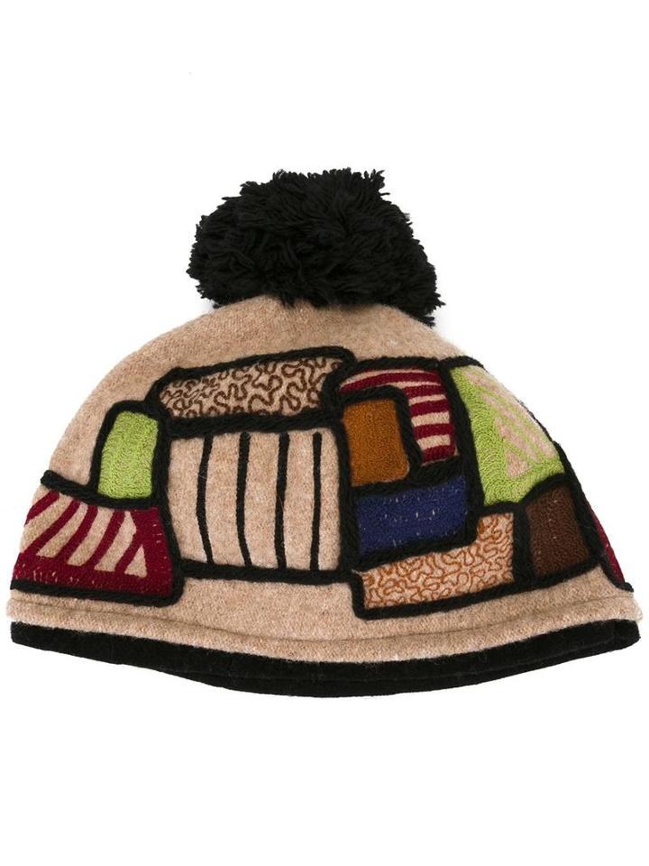 Le Chapeau Patterned Pompom Beanie, Women's, Nude/neutrals, Wool