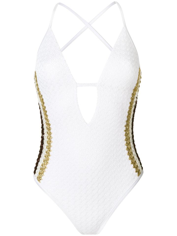 Missoni Plunge Neck Halter Swimsuit - White