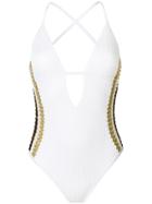 Missoni Plunge Neck Halter Swimsuit - White