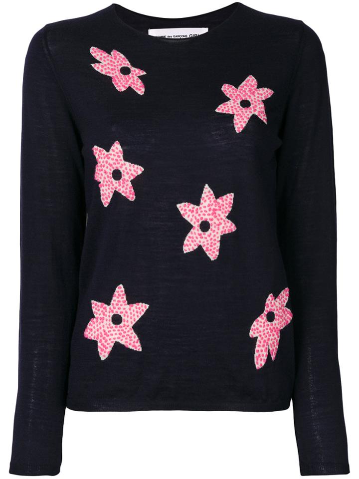 Comme Des Garçons Girl Flower Intarsia Jumper - Blue