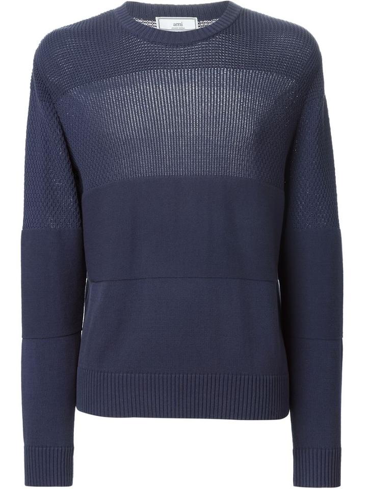Ami Alexandre Mattiussi Crew Neck Jumper, Men's, Size: L, Blue, Cotton