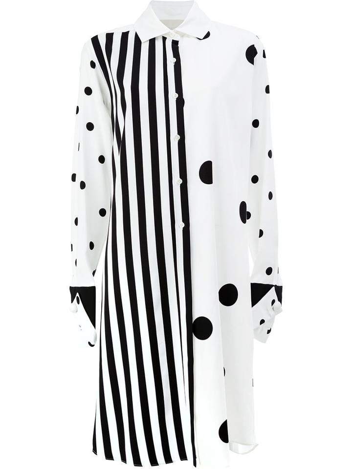 Monse - Contrast Prints Shirt Dress - Women - Silk/spandex/elastane - 6, White, Silk/spandex/elastane