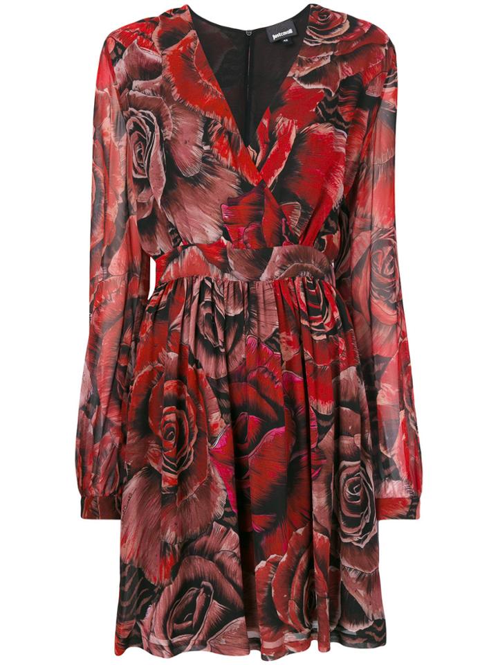 Just Cavalli Rose Print Dress - Red