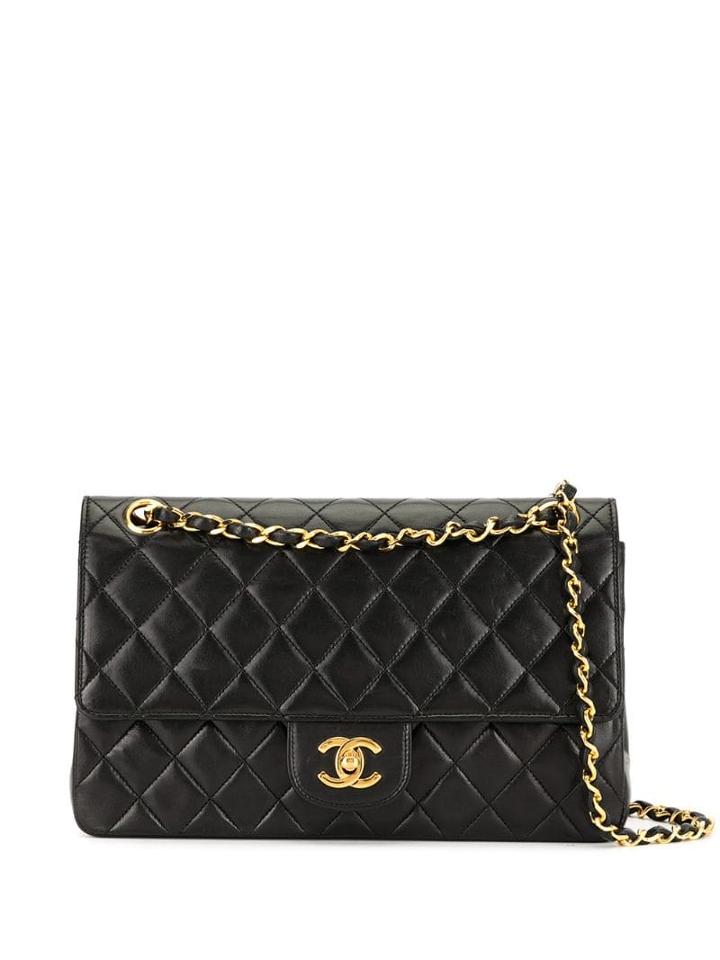 Chanel Pre-owned Diamond Quilted Double Flap Shoulder Bag - Black