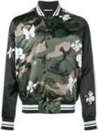 Valentino Mariposa Camouflage Bomber Jacket, Men's, Size: 48, Green, Viscose/cotton/polyester/spandex/elastane