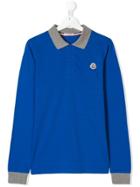 Moncler Kids Teen Contrast Trim Polo Shirt - Blue