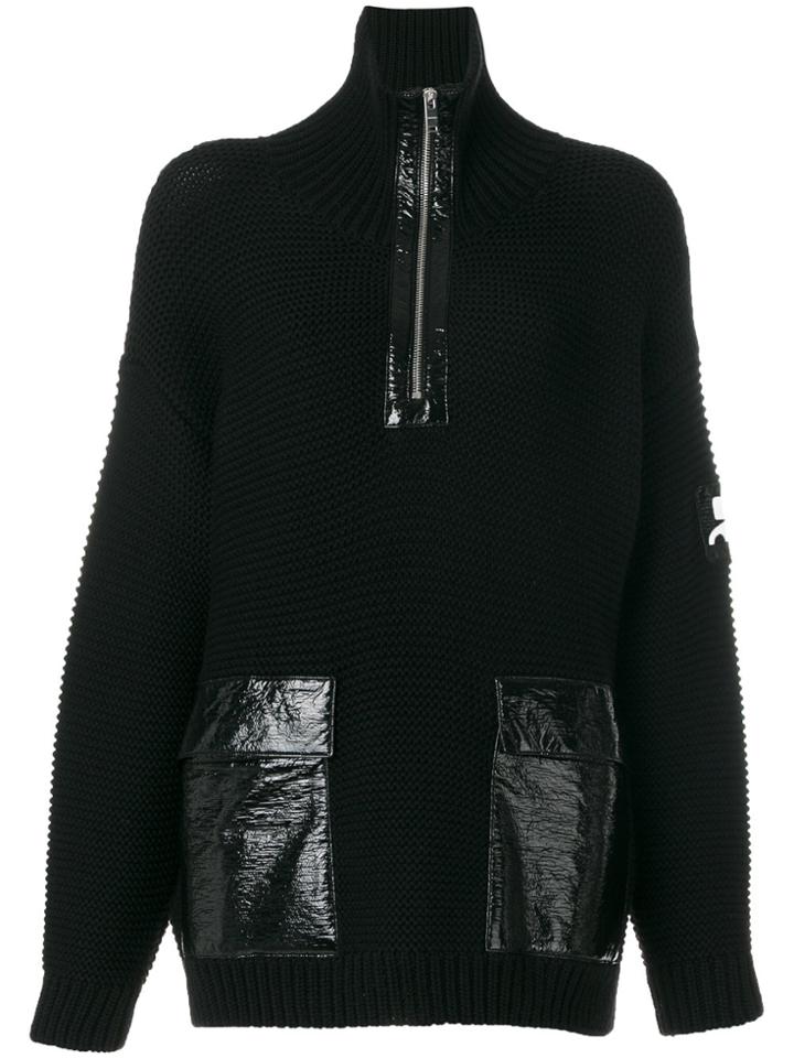 Courrèges Zipped Neck Ribbed Jumper - Black