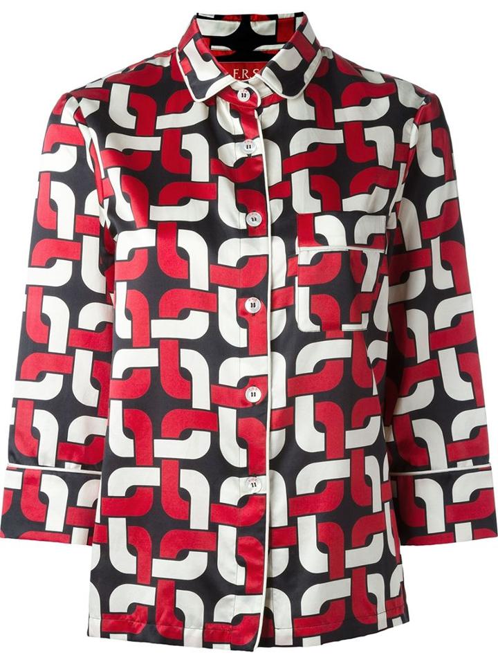 For Restless Sleepers Geometric Print Shirt, Women's, Size: M, Red, Silk/cotton