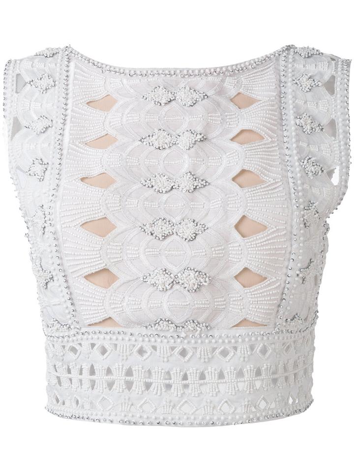 Alberta Ferretti - Embellished Cropped Tank - Women - Cotton - 42, White, Cotton