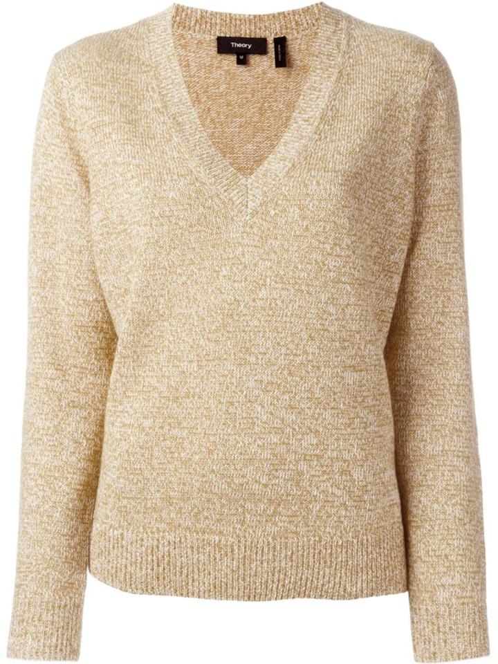 Theory 'gobi' V Neck Jumper, Women's, Size: Medium, Yellow/orange, Linen/flax/cashmere